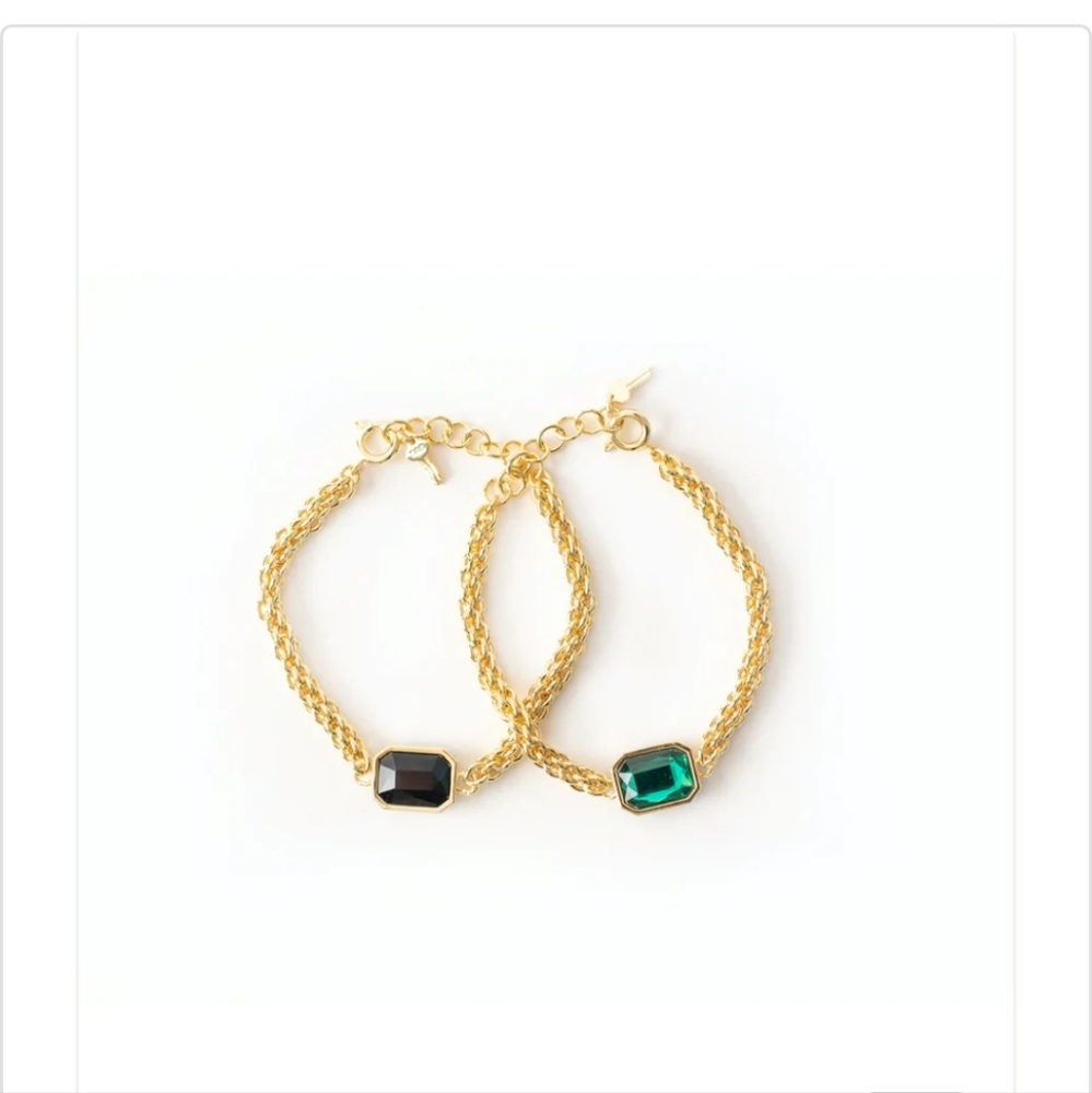 Short&Sweet two sided stone setting Green/Black Stone Bracelet,  New